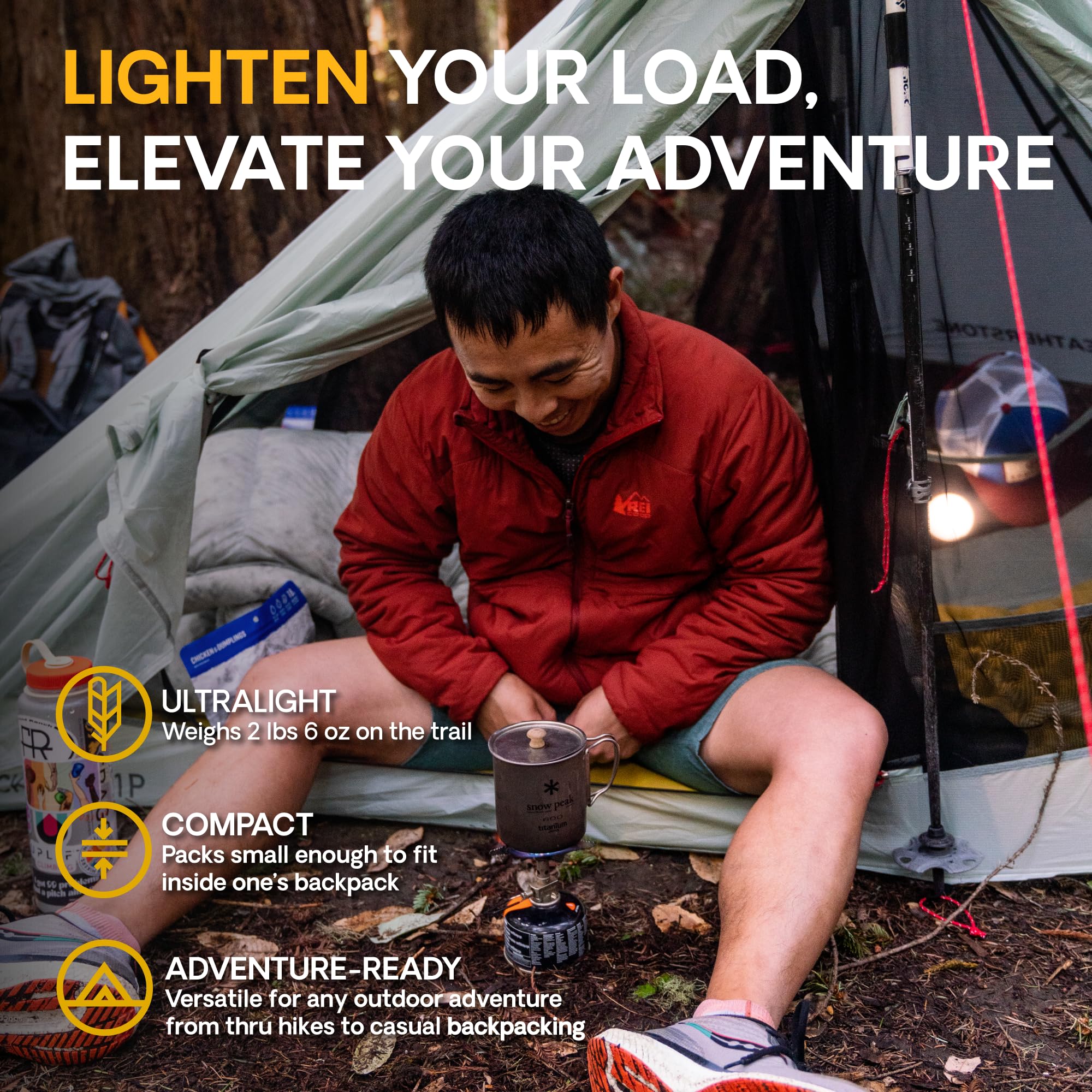 Featherstone Backbone seam-taped waterproofing keeps you dry in rain or misty camps.