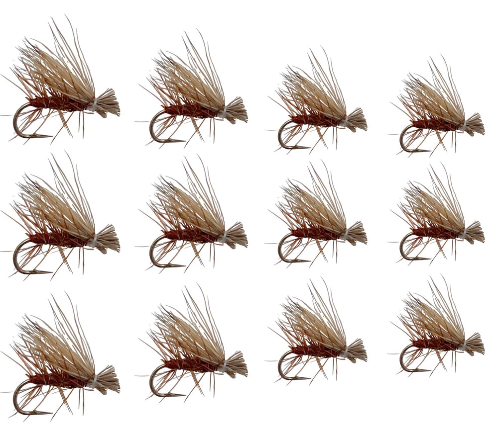 Feeder Creek Premium Brown Elk Hair Caddis Flies 12pc - full product view