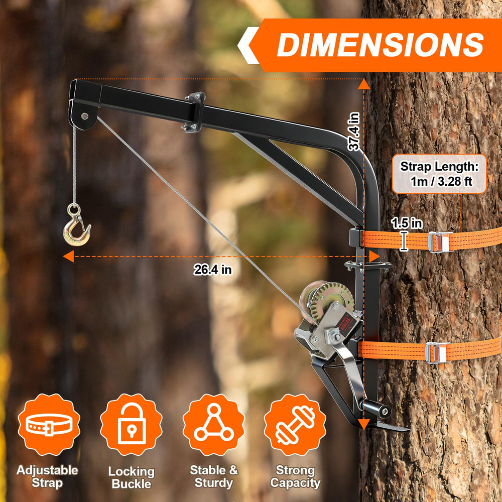 Feekoon deer hoist hand winch demonstrates smooth operation for solo hunting setups.