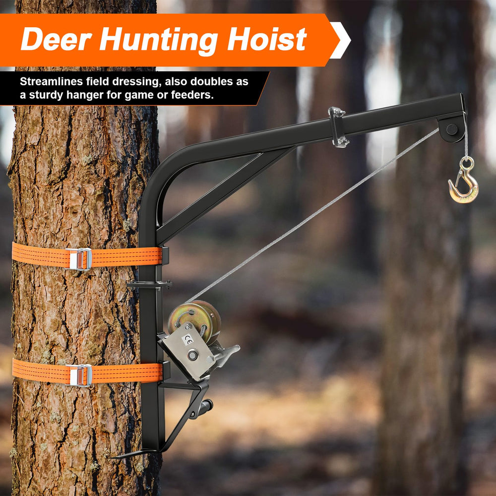 Feekoon deer hoist secure-tree-grip demonstrates stable lifting during field operations.