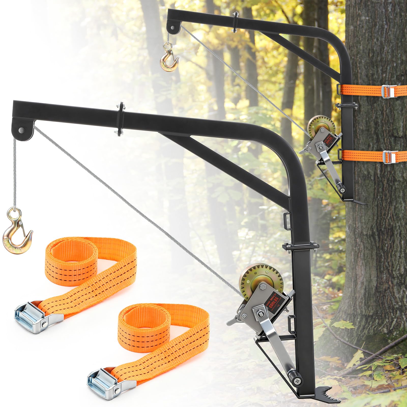 Feekoon tree-mounted deer hoist steel tree mount for secure heavy game lifting in the field.