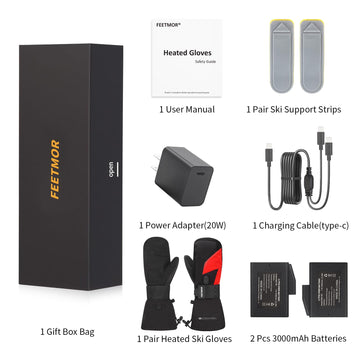 FEETMOR heated gloves all-weather-usage show versatile warmth for ski, hike, or work.