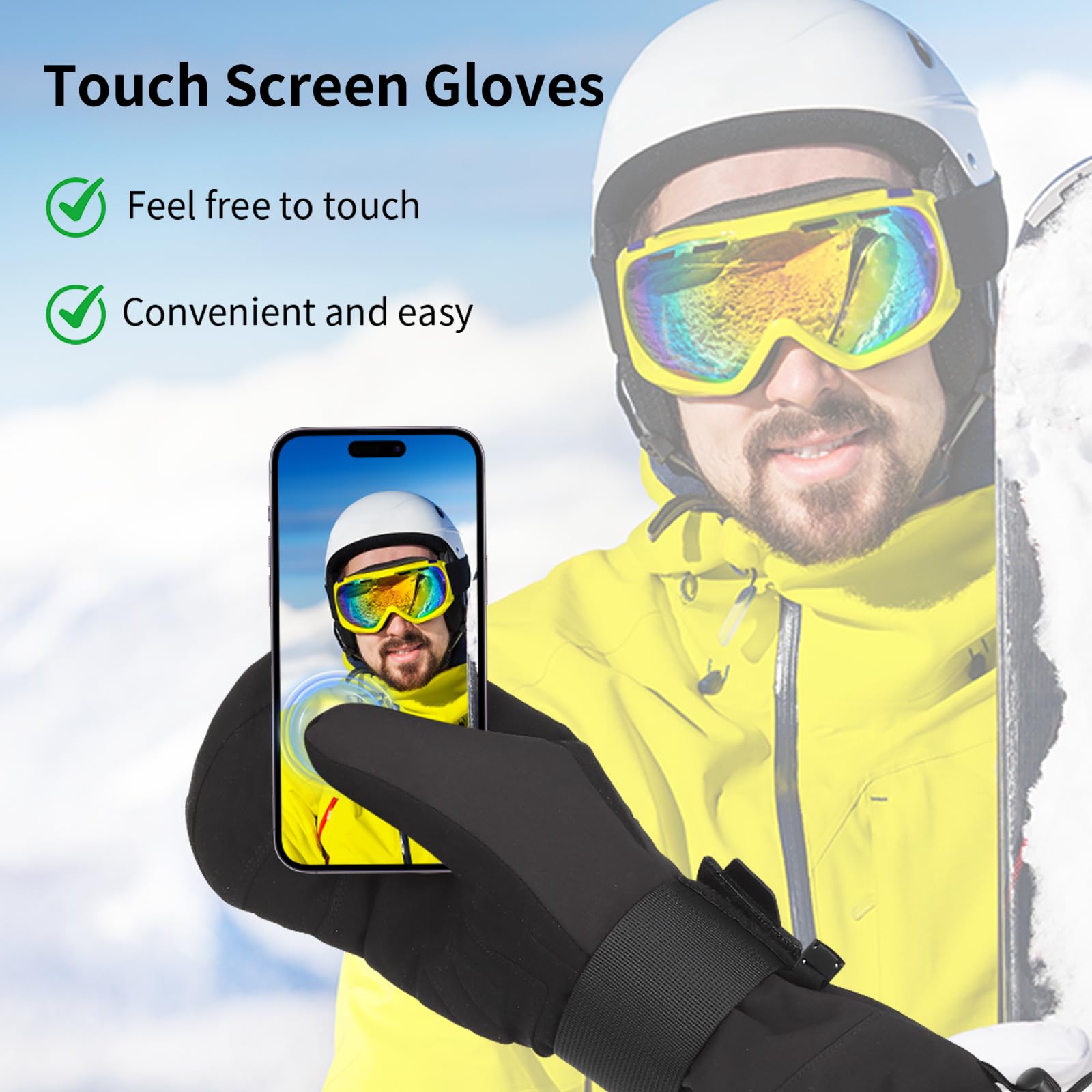 FEETMOR heated gloves touchscreen-fingertips keep you connected while staying warm.