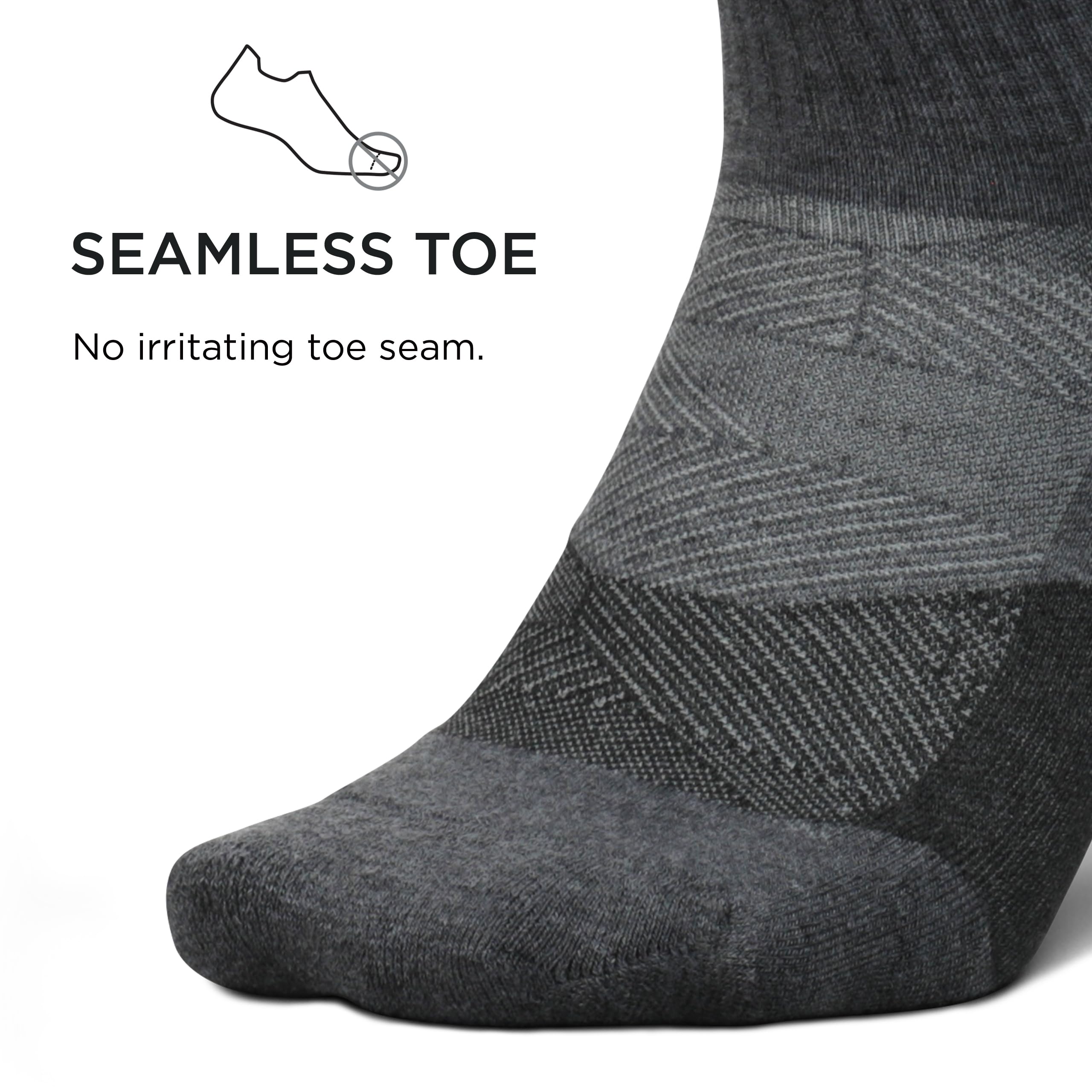 Feetures Trail Max Cushion mini quarter sock with 2-inch cuff for ankle protection.
