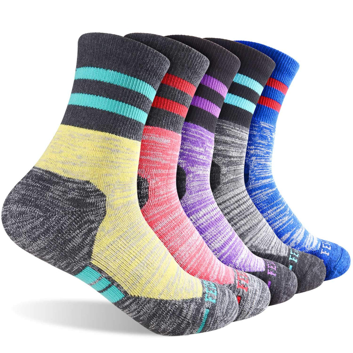 FEIDEER women's hiking socks pack front view with cushioned sole for all-day comfort.