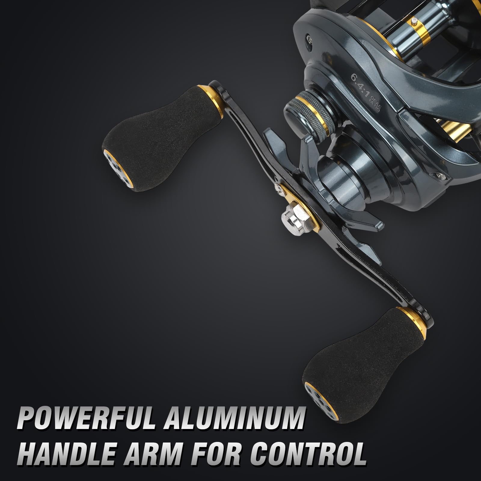 FEIERNOU baitcasting gear 6.4:1 ratio showing high-torque drive for longer casts