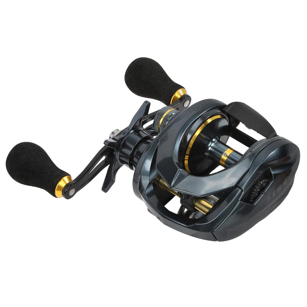 FEIERNOU baitcasting reel side view with lightweight carbon fiber cover for long sessions
