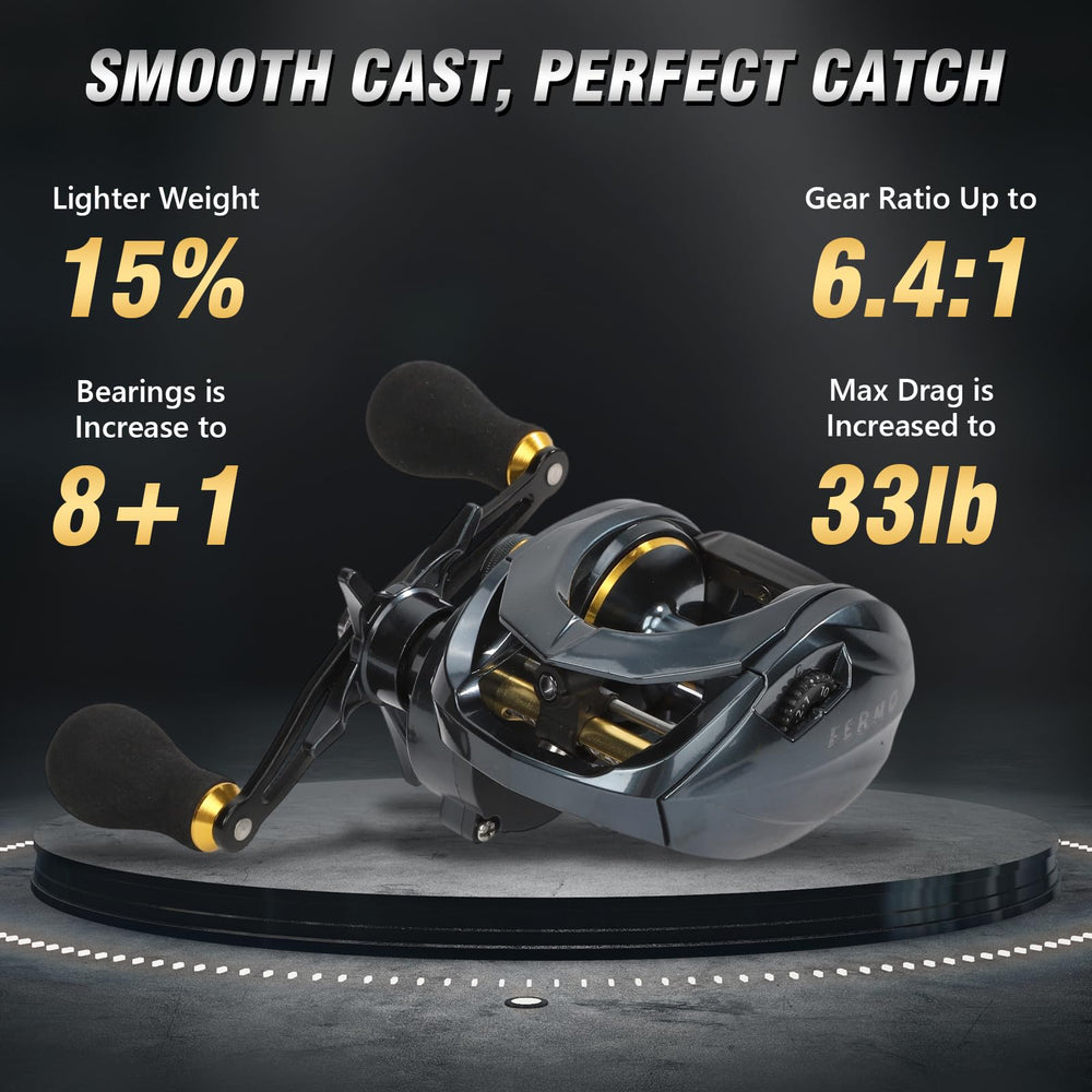 FEIERNOU baitcasting reel spool close-up highlighting aviation aluminum spool for smooth wind