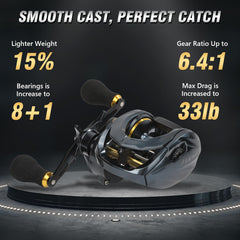 FEIERNOU baitcasting reel spool close-up highlighting aviation aluminum spool for smooth wind