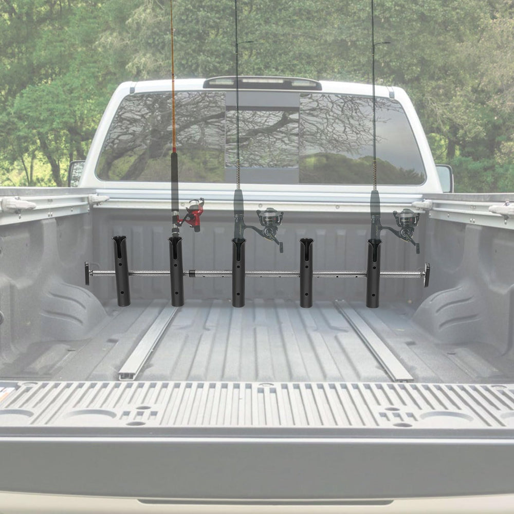 FEIMIRE Inshore Rod Holder front view highlights rugged steel body for secure truck bed storage.