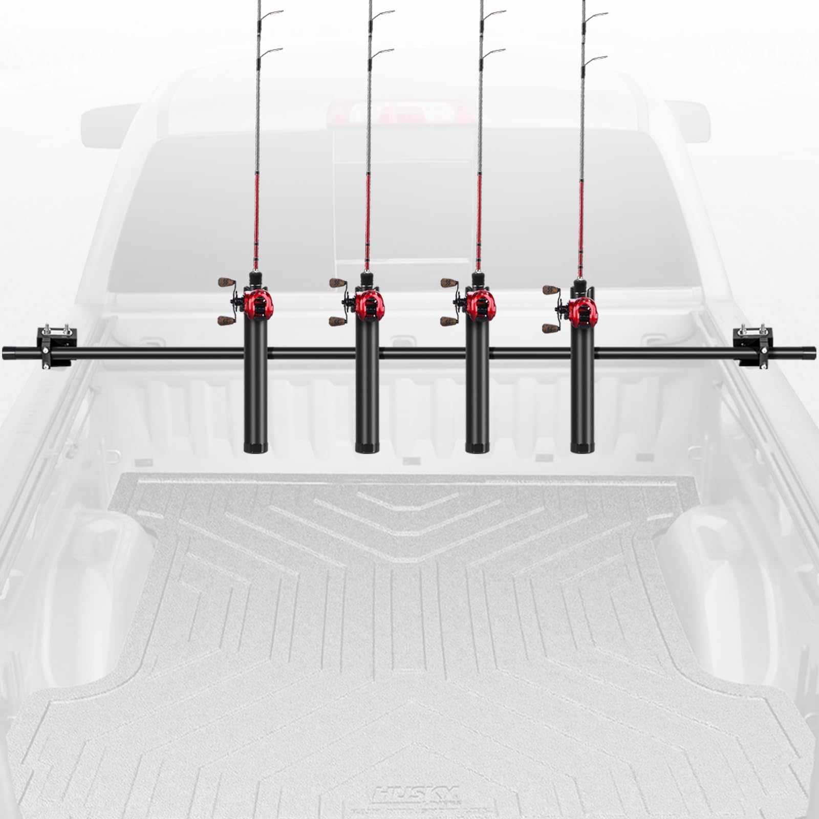 FEIMIRE Inshore Rod Holder in truck bed keeping rods organized during road trips.