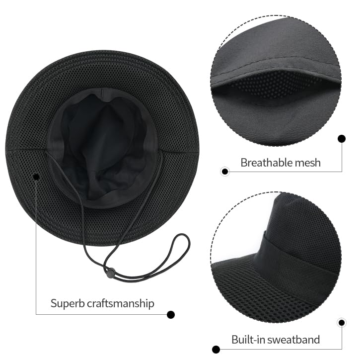 FEINION dark grey bucket hat - top view showing crown mesh ventilation