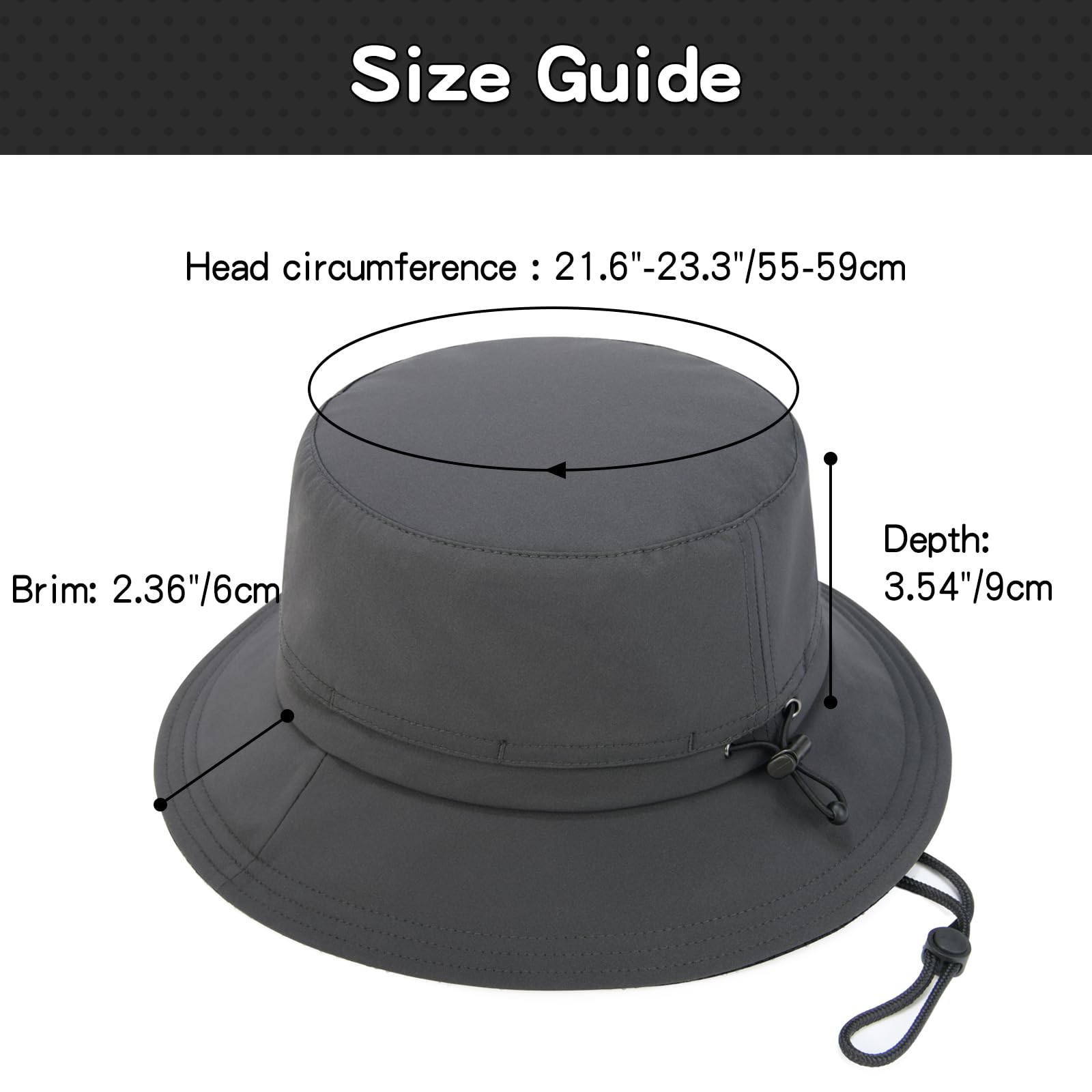 FEINION dark grey bucket hat - rear mesh ventilation detail