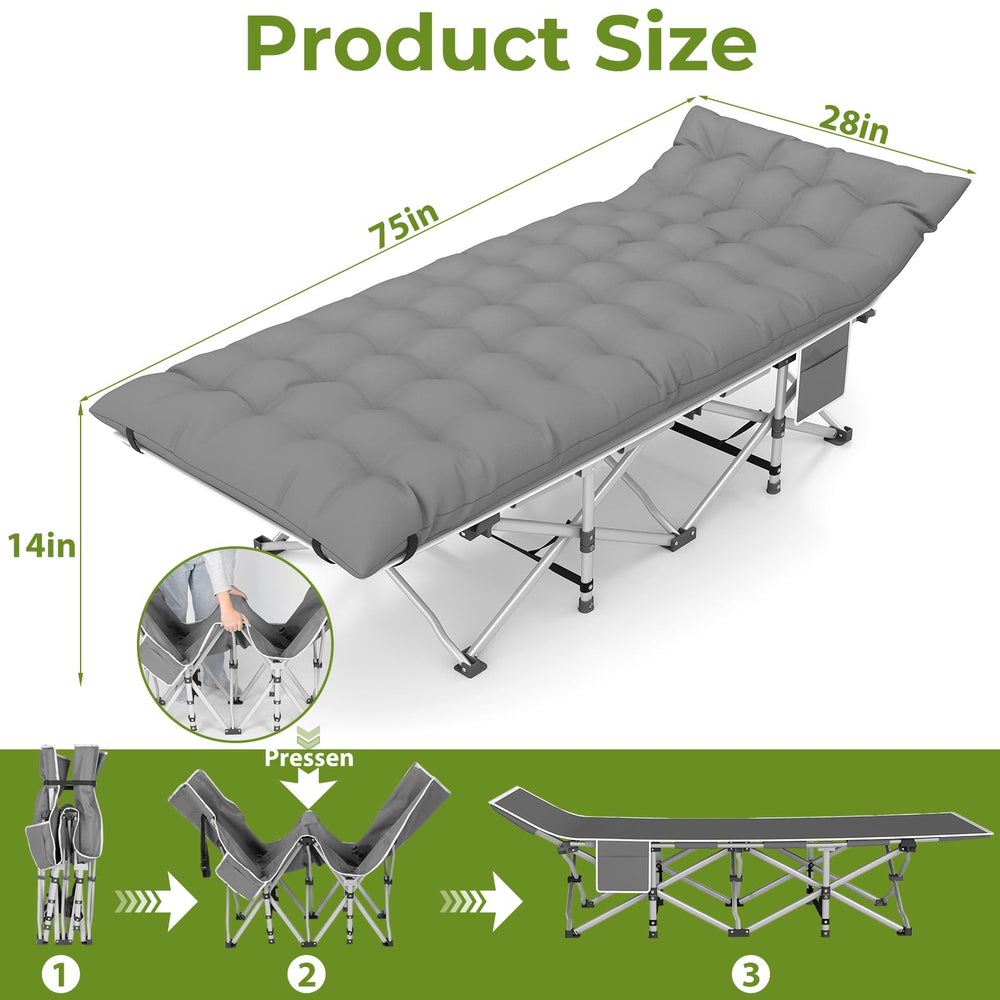 Fenbeli folding cot with right-side storage bag for essentials.