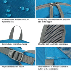 FENGDONG 35L backpack shows heavy-duty two-way SBS zippers and reinforced seams for durability.