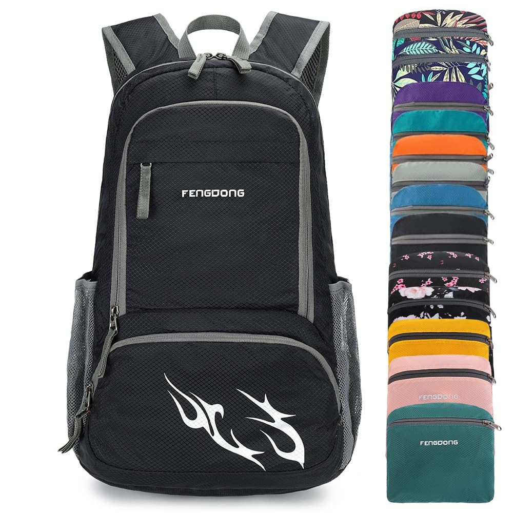 FENGDONG 35L backpack folded for compact travel storage
