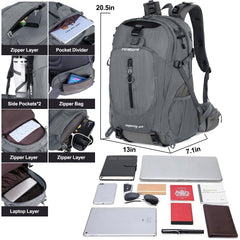 FENGDONG 40L backpack side-view demonstrates balanced weight distribution for comfort