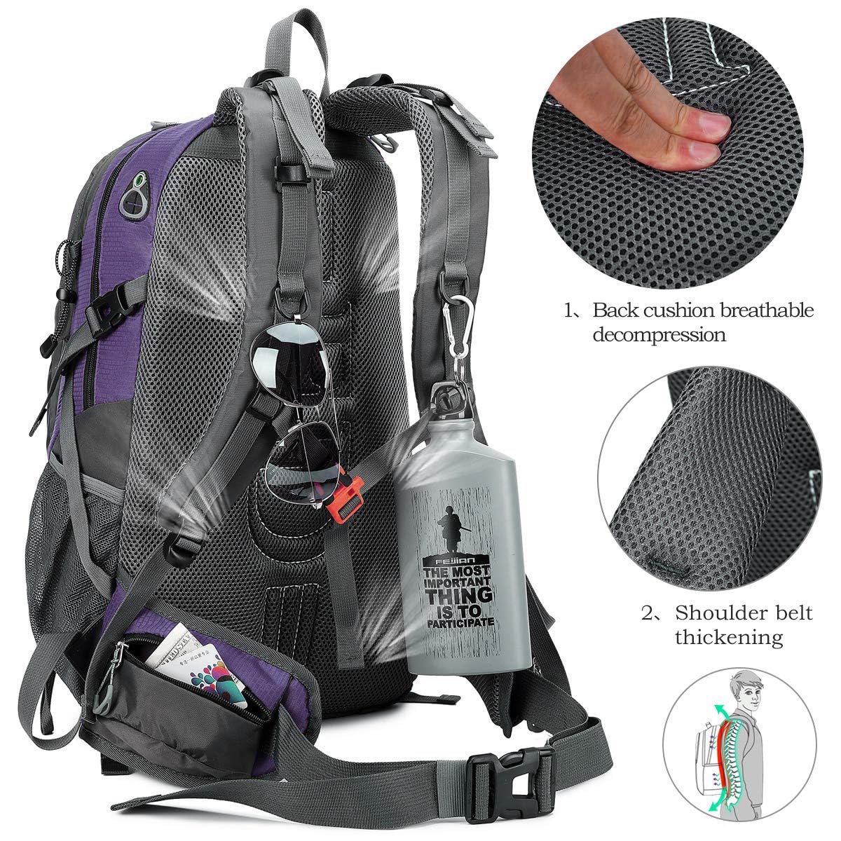 FENGDONG 40L compartments help organize gear for trips and adventures.