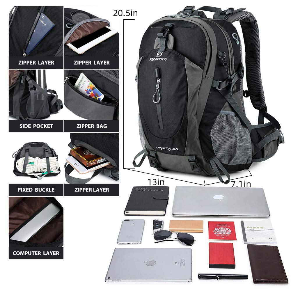 FENGDONG 40L daypack back padding provides all-day comfort
