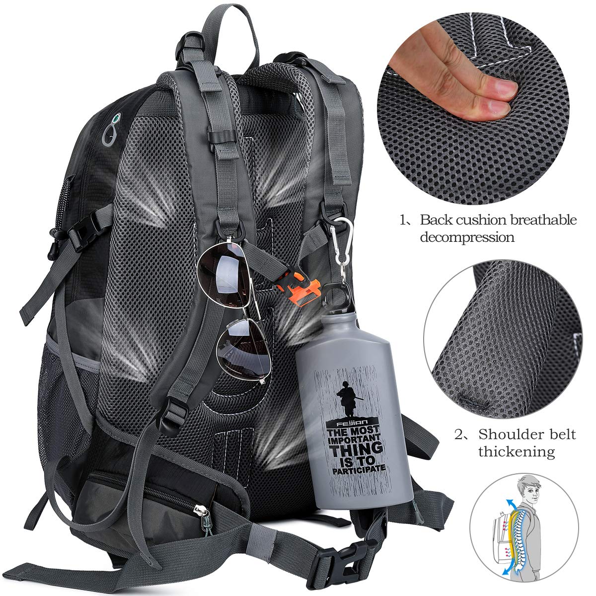 FENGDONG 40L daypack folded into its own pocket for compact storage