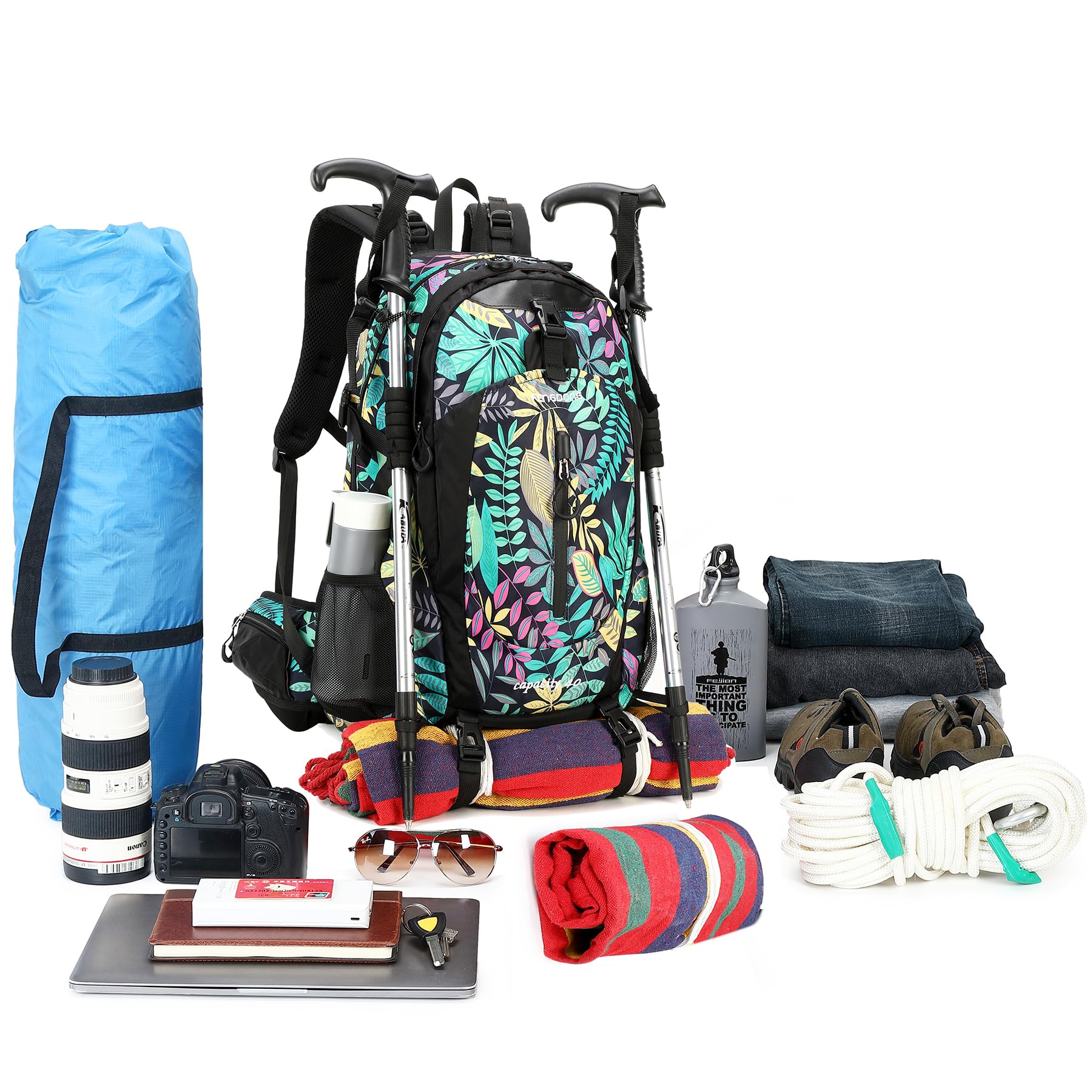 FENGDONG 40L daypack folded compact design for easy packing