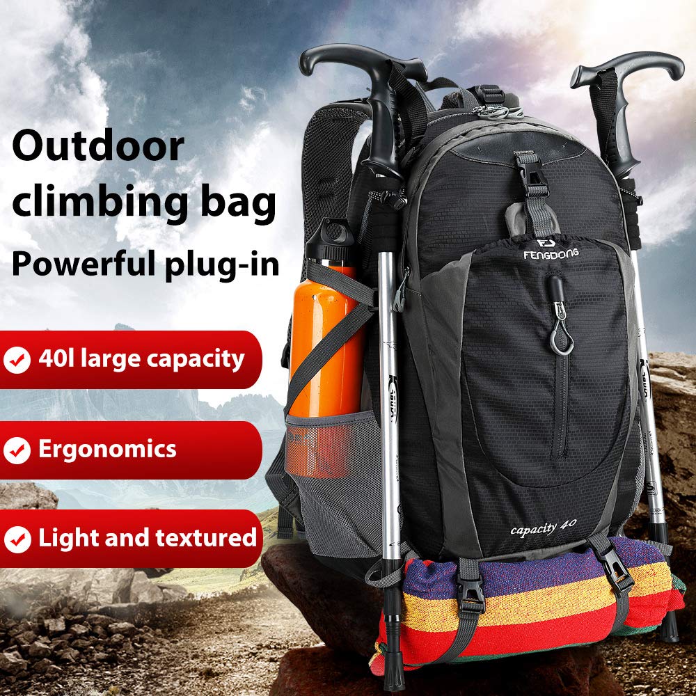 FENGDONG 40L daypack water-resistant fabric ready for rain outings