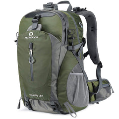 FENGDONG 40L waterproof backpack front view in green for outdoor travel.