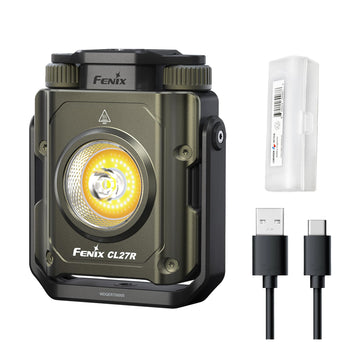 Fenix CL27R lantern front view illuminates wide outdoor areas for camping or work.