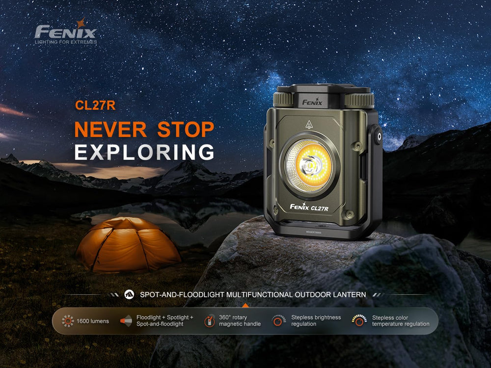 Fenix CL27R white LED mode supports task lighting and broad area illumination.