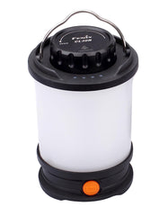 Fenix CL30R lantern on camp table, bright beam for evening cooking and reading.