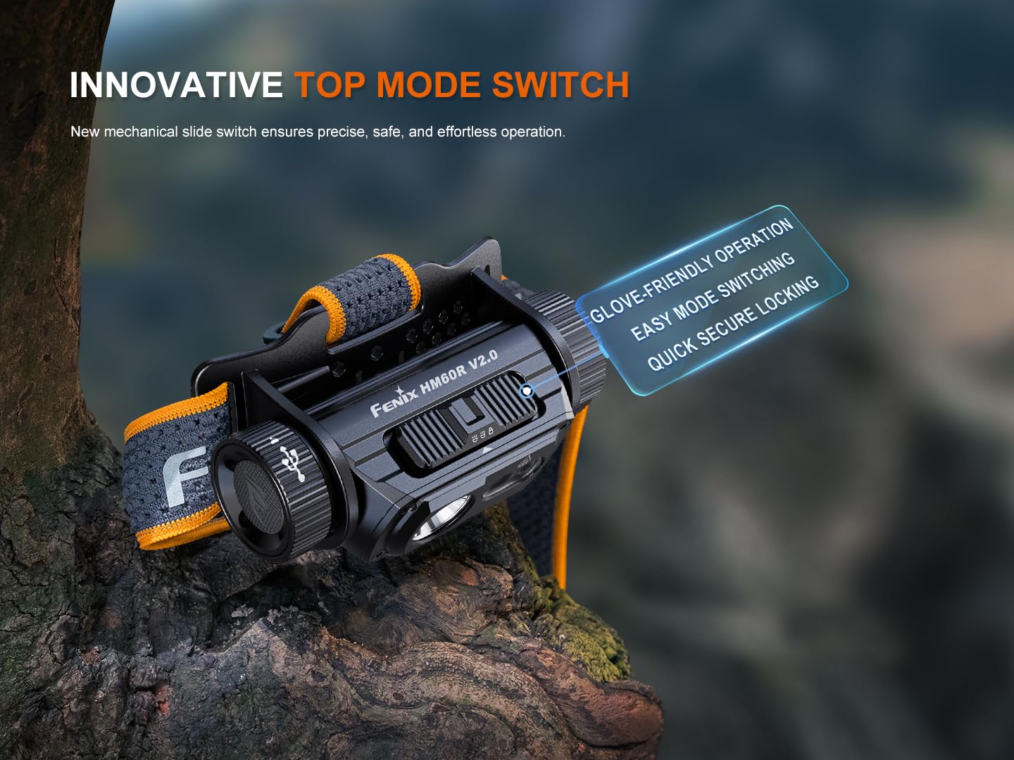 Fenix HM60R V2.0 floodlight mode covers wide camp or work areas.