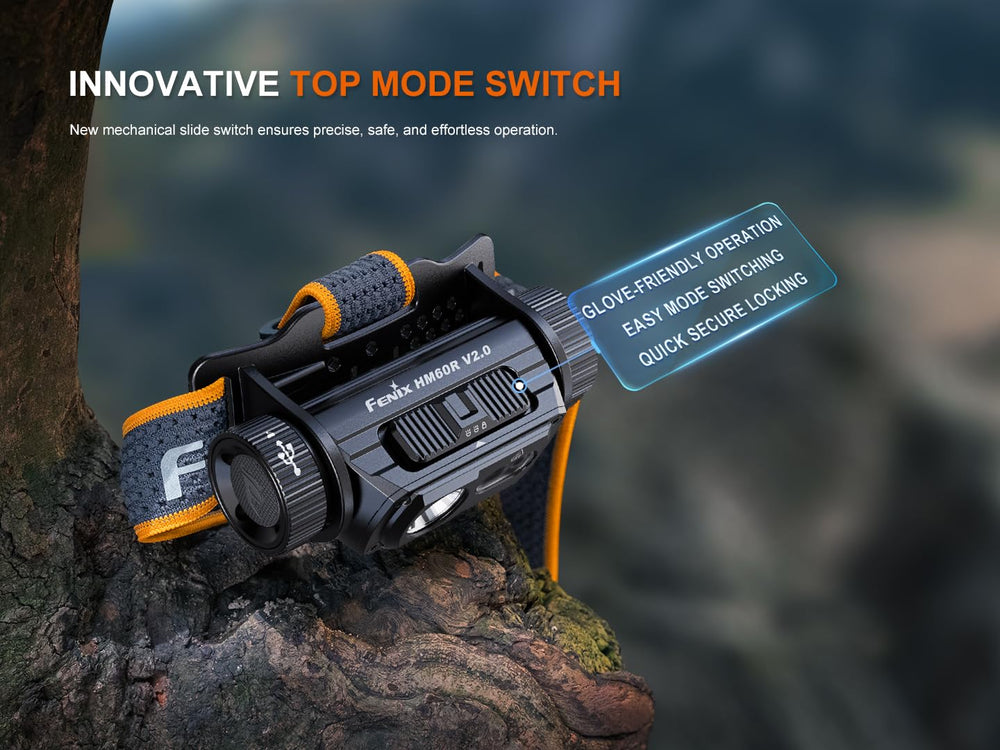 Fenix HM60R V2.0 floodlight mode covers wide camp or work areas.