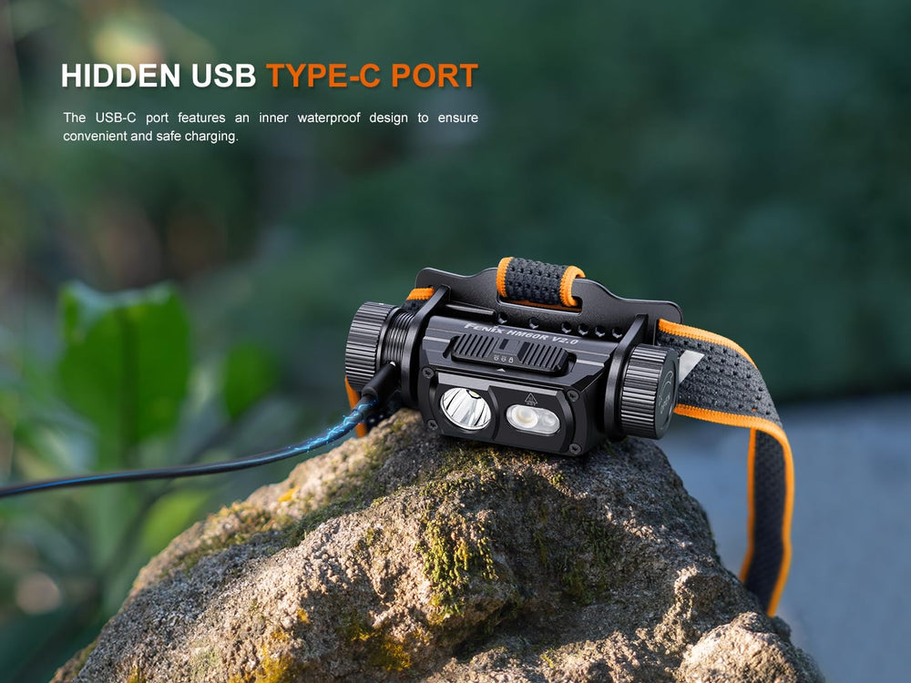 Fenix HM60R V2.0 glove-friendly top switch for one-handed control.