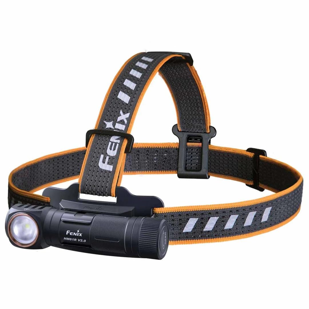 Fenix HM61R v2.0 headlamp worn on head for hands-free visibility.