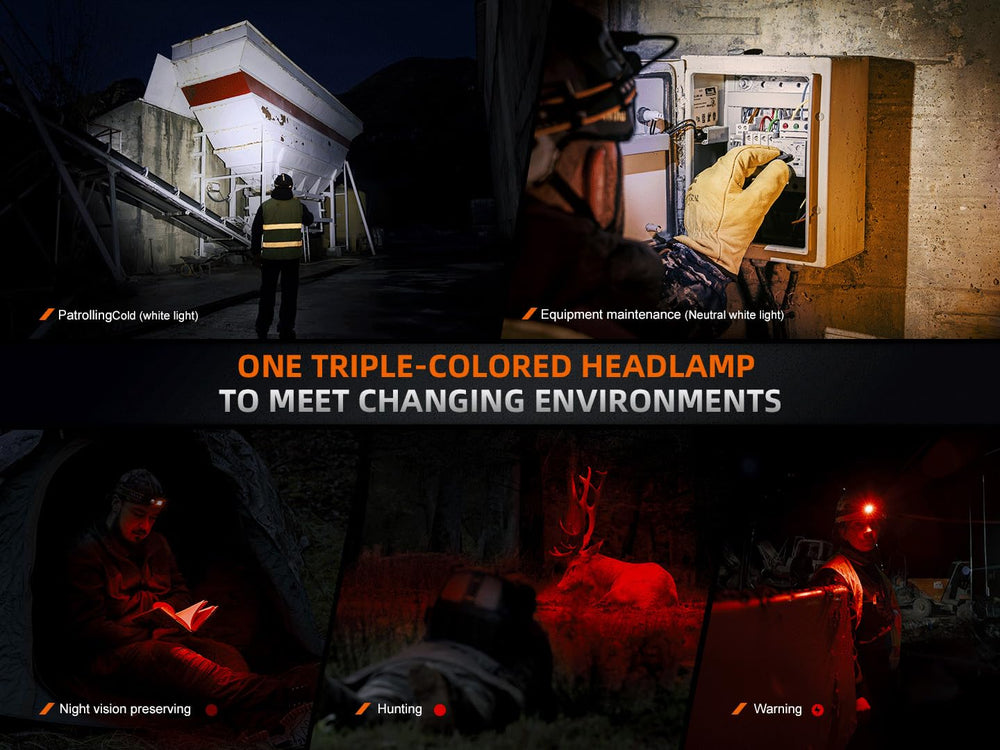 Fenix HM75R red light mode preserves night vision during sensitive operations.