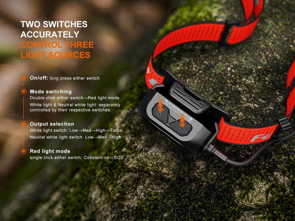 Fenix HP12R-T rear safety light increases visibility to others.