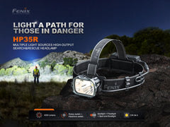 Fenix HP35R SAR floodlight mode lights wide areas for campsite or scene illumination.
