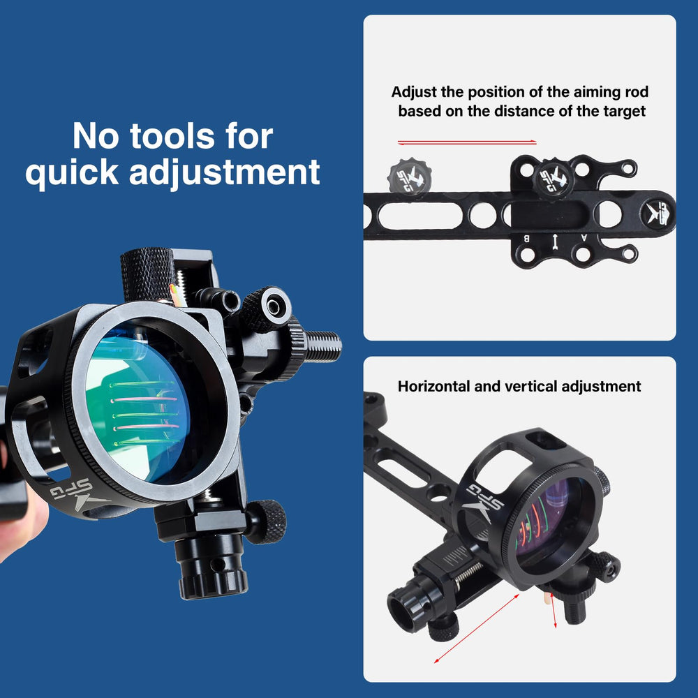 FENJANER Archery Bow Sight with 5 pins showing adjustable distance accuracy.