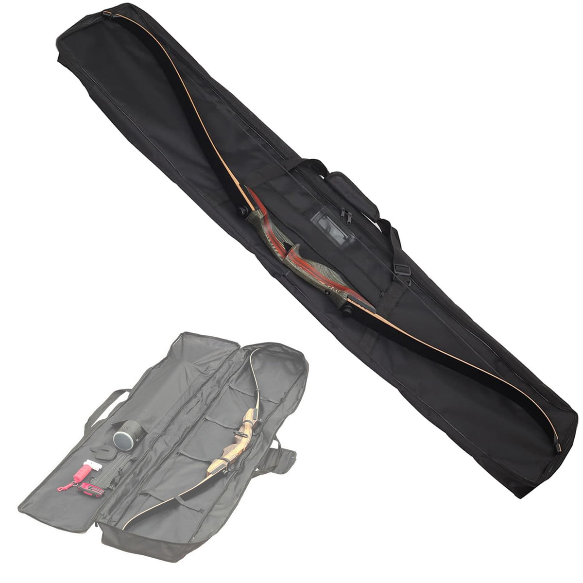 Fenjaner Bow Case front view highlighting multi-length compatibility for outdoor practice
