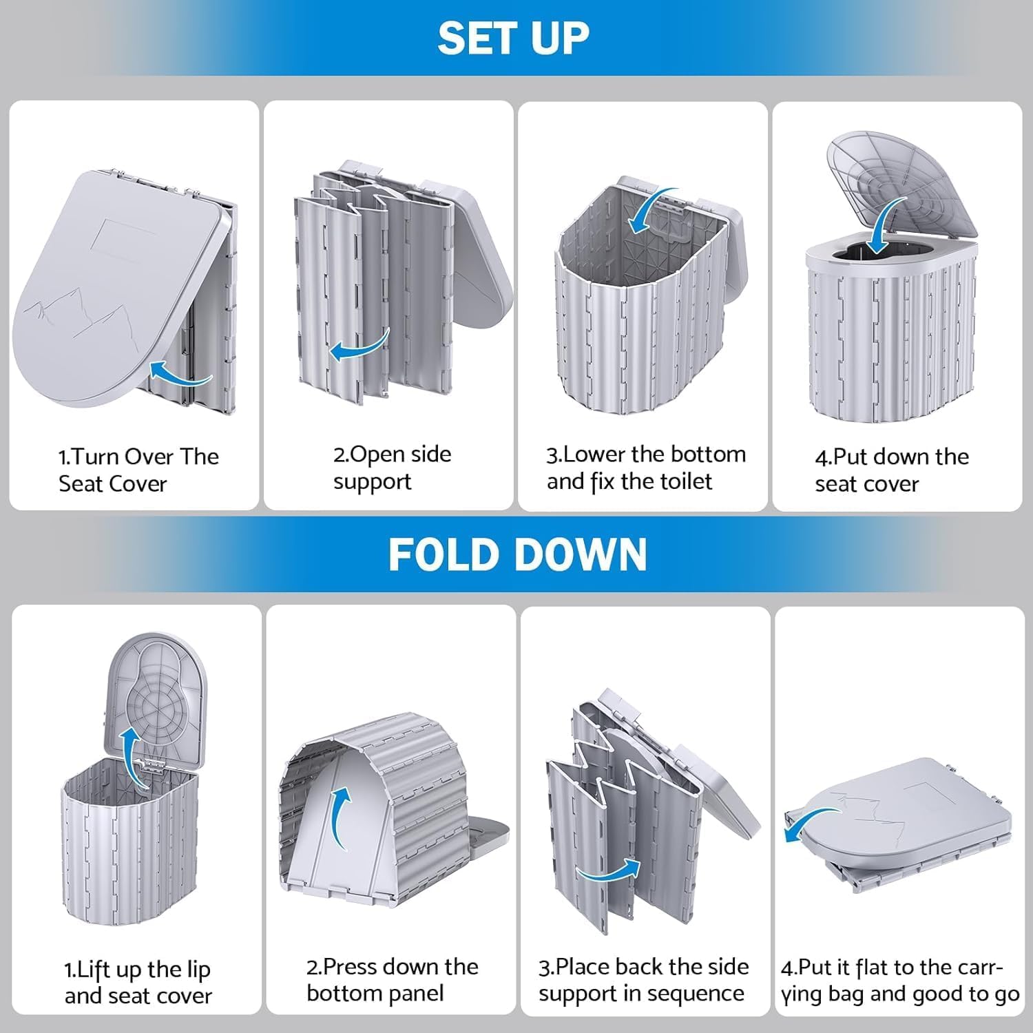 FENNIDICE foldable toilet with compact storage for hiking.