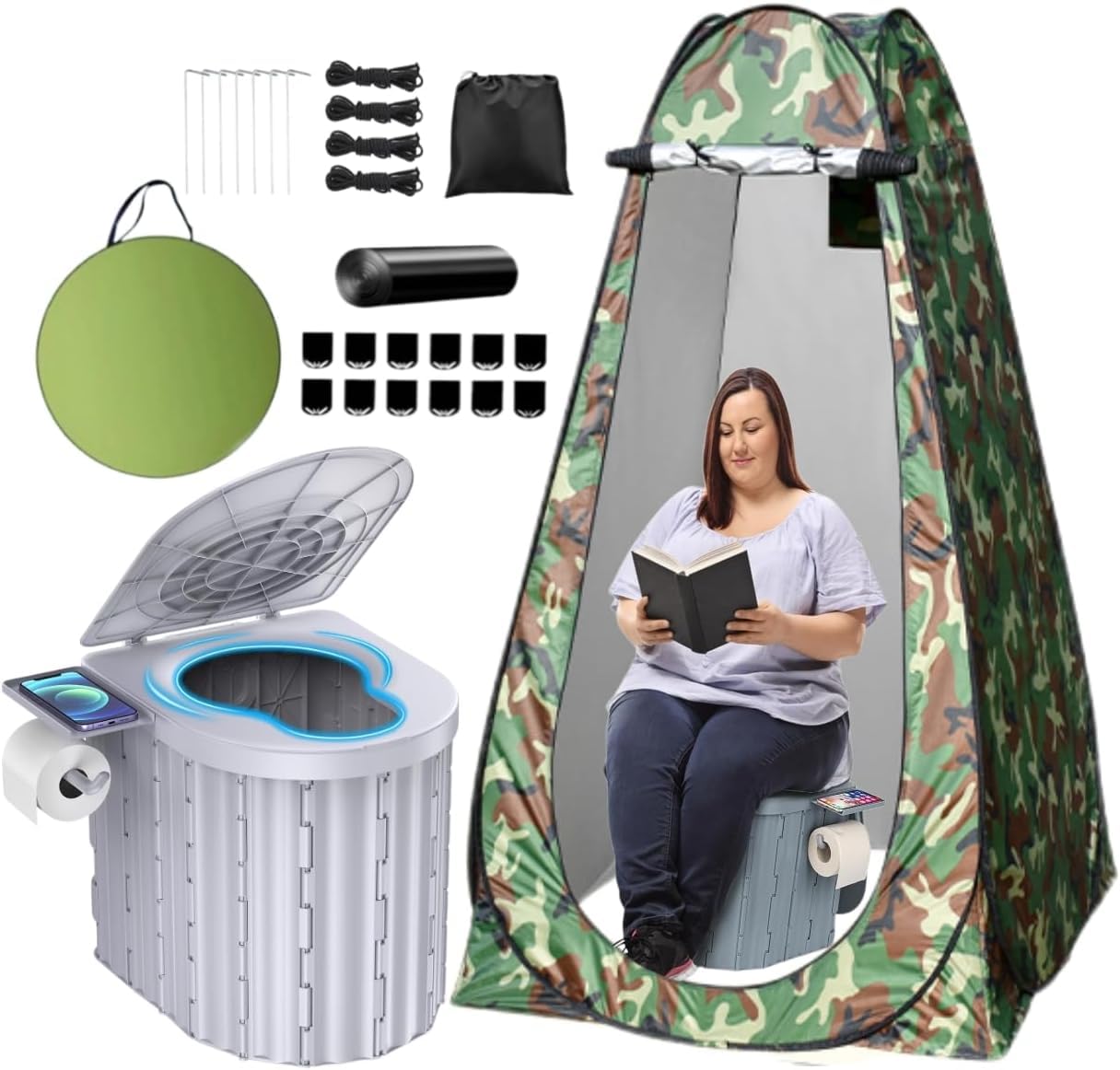 FENNIDICE portable toilet with pop-up tent for easy outdoor privacy.