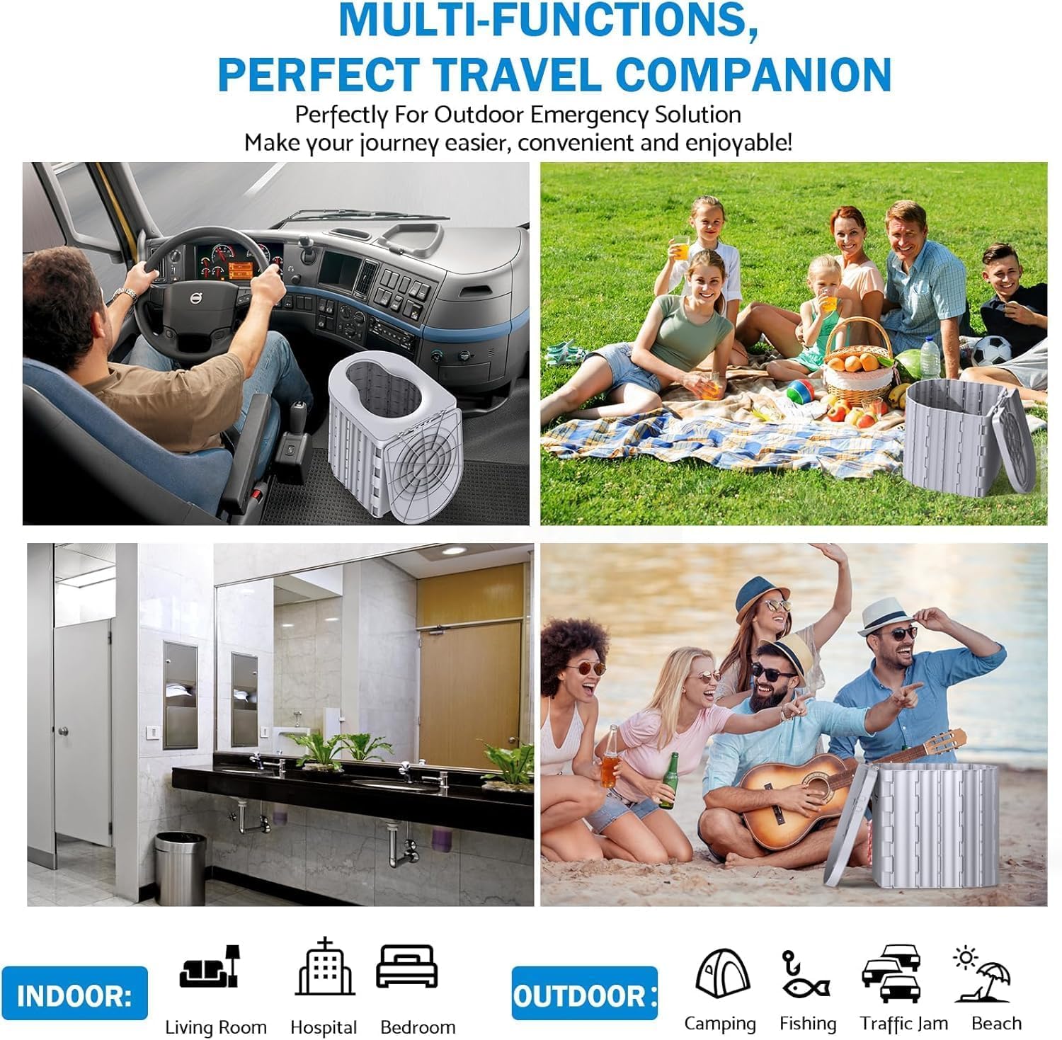 FENNIDICE portable toilet supporting up to 400 lbs on stable ground.