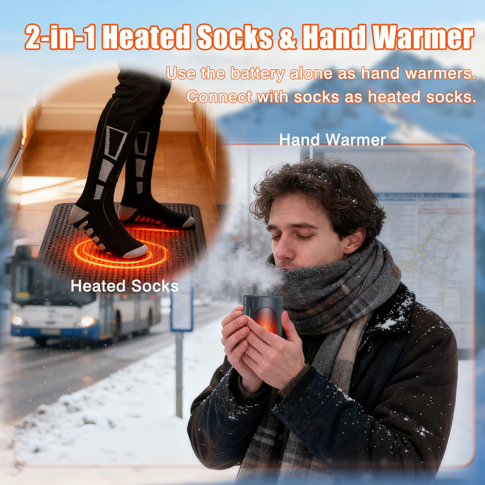 Ferdiiz heated socks with removable battery doubles as a hand warmer.