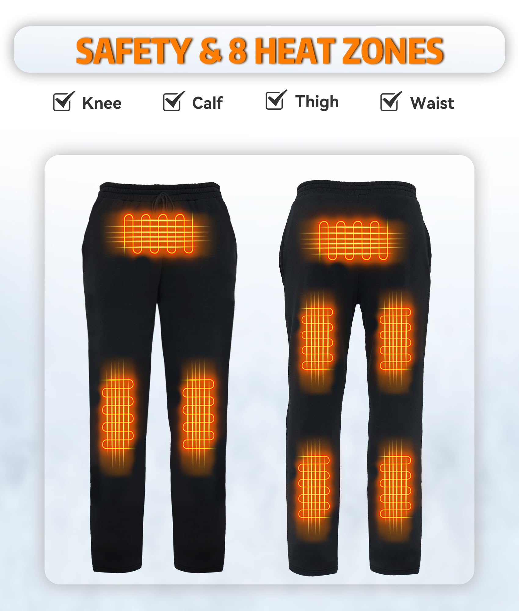 FERNIDA heated pants warmth zones cover abdomen, waist, knees for comfort