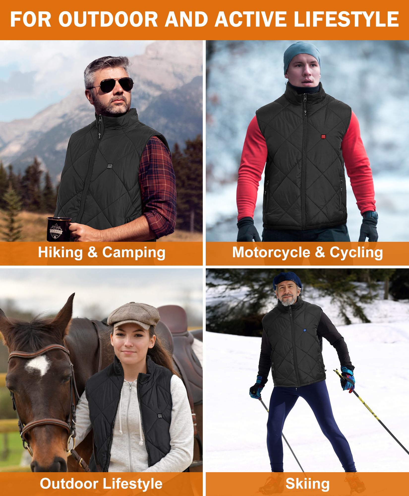 FERNIDA heated vest fabric detail showing windproof waterproof material
