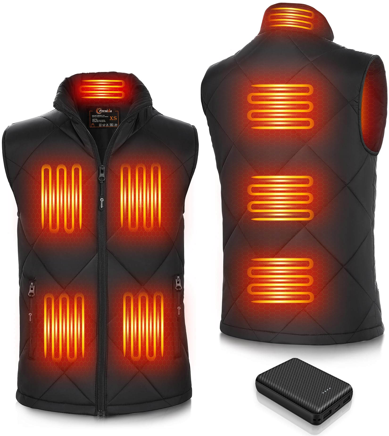 FERNIDA heated vest front view with insulated windproof fabric for outdoor warmth