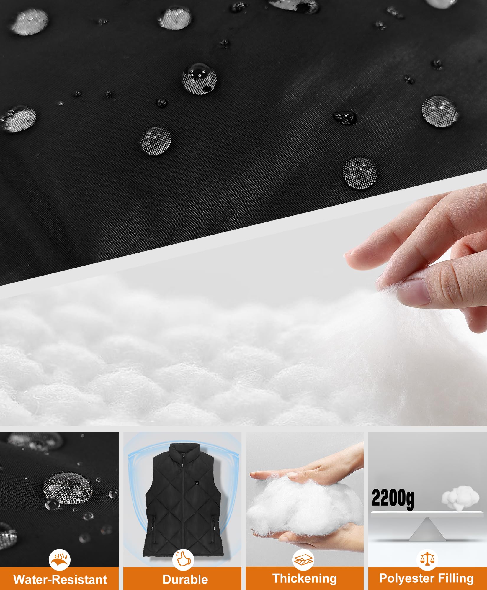 FERNIDA heated vest heating-sheets focus illustrating targeted warmth zones