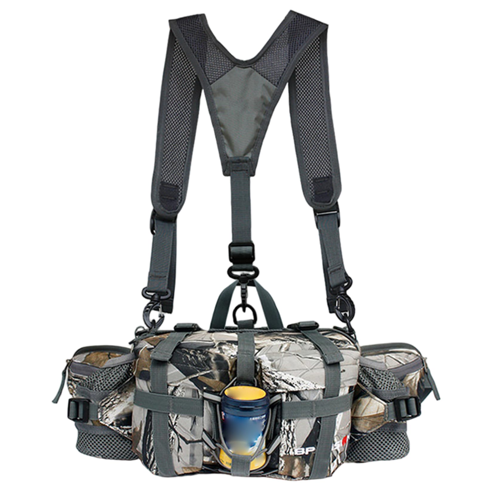 Ferricult camouflage hiking fanny pack shown with easy-access essentials on trails