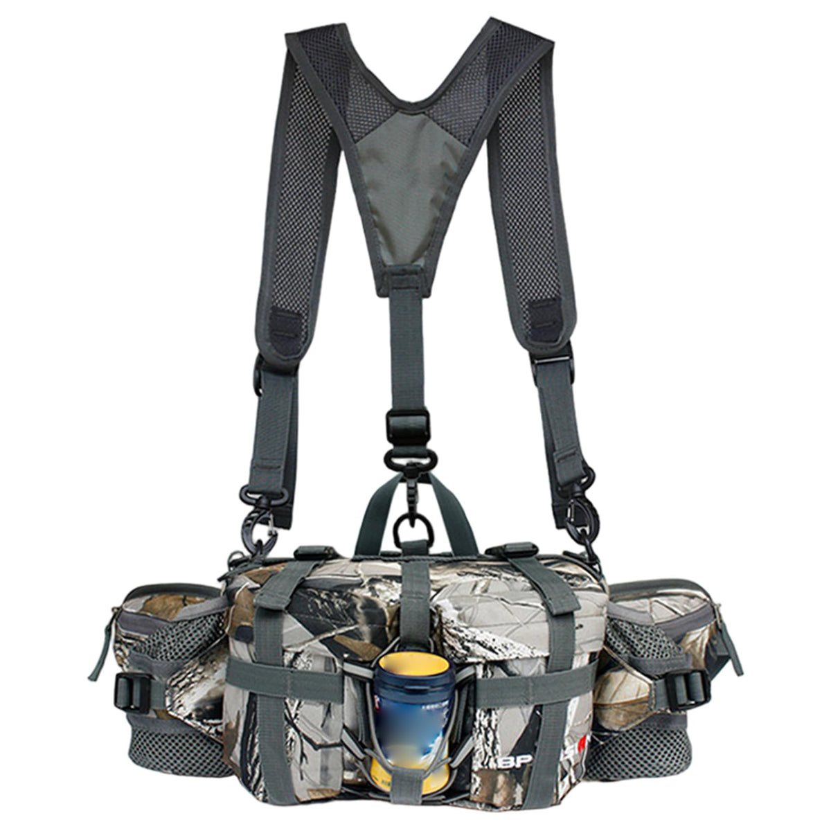 Ferricult camouflage hiking fanny pack shown with easy-access essentials on trails