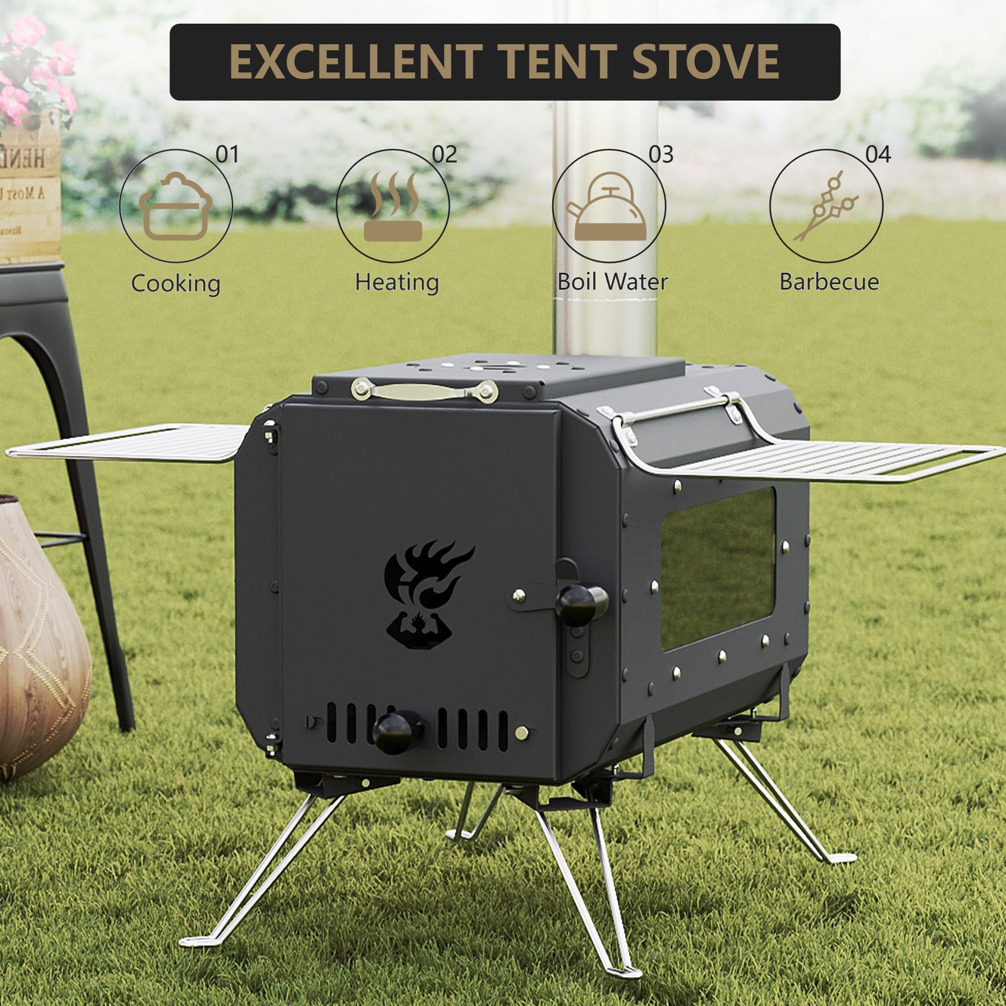 Damper-controlled chimney on Festisoul enables steady heat control outdoors.